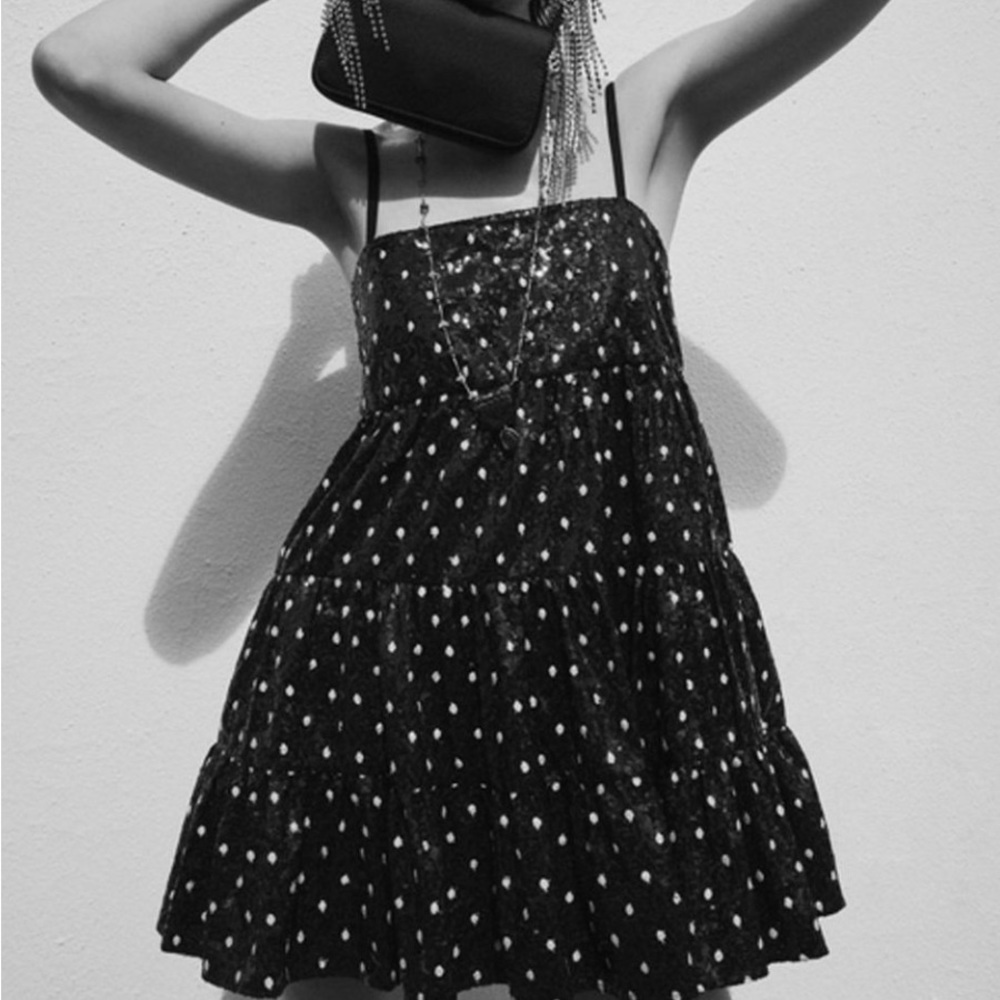 NWT Zara Polka Dot Sequin Tiered Mini Dress Size L
